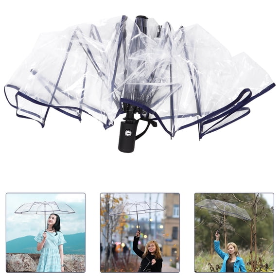 HEMOTON Clear Transparent Automatic Folding Umbrella for Travel, Compact and Windproof Design