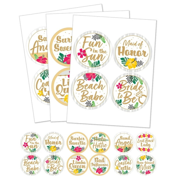 Big Dot of Happiness Last Luau - Tropical Bachelorette Party and Bridal Shower Funny Name Tags - Party Badges Sticker Set of 12
