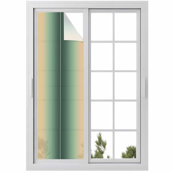 No Glue Heat Blocking Window Flims, Deep Green Khaki Ombre Window Privacy Film Frosted, Modern Abstract Art Gradient Peep-proof Door Windows Tint for Bathroom, Dormitory, 17.7 x 78.7 Inches