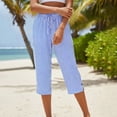 thumbnail image 5 of DDAPJ pyju Women's Wide Leg Capri Pants High Waisted Striped Palazzo Pants Summer Casual Beach Capris with Pockets Light Blue M, 5 of 7