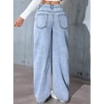 thumbnail image 6 of Women'S Baggy Straight Leg Jeans Elastic High Waisted Denim Pants Bottoms with Pockets Blue XL, 6 of 9