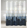 thumbnail image 2 of Mizhona Blue Geometric Shower Curtains with Snap in Liner Gold Blue No Hook Fabric Bathroom Curtain，71"× 74", 2 of 4