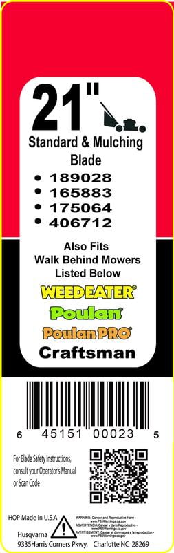 Poulan Pro Husqvarna HOP 21-Inch Mulching Blade 189028