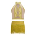 thumbnail image 4 of Miutii Kids Girls Shiny Rhinestone Crop Top and Fringe Skirt Tassel Latin Salsa Rumba Dance Dress 2 Piece Outfit Yellow 16, 4 of 5
