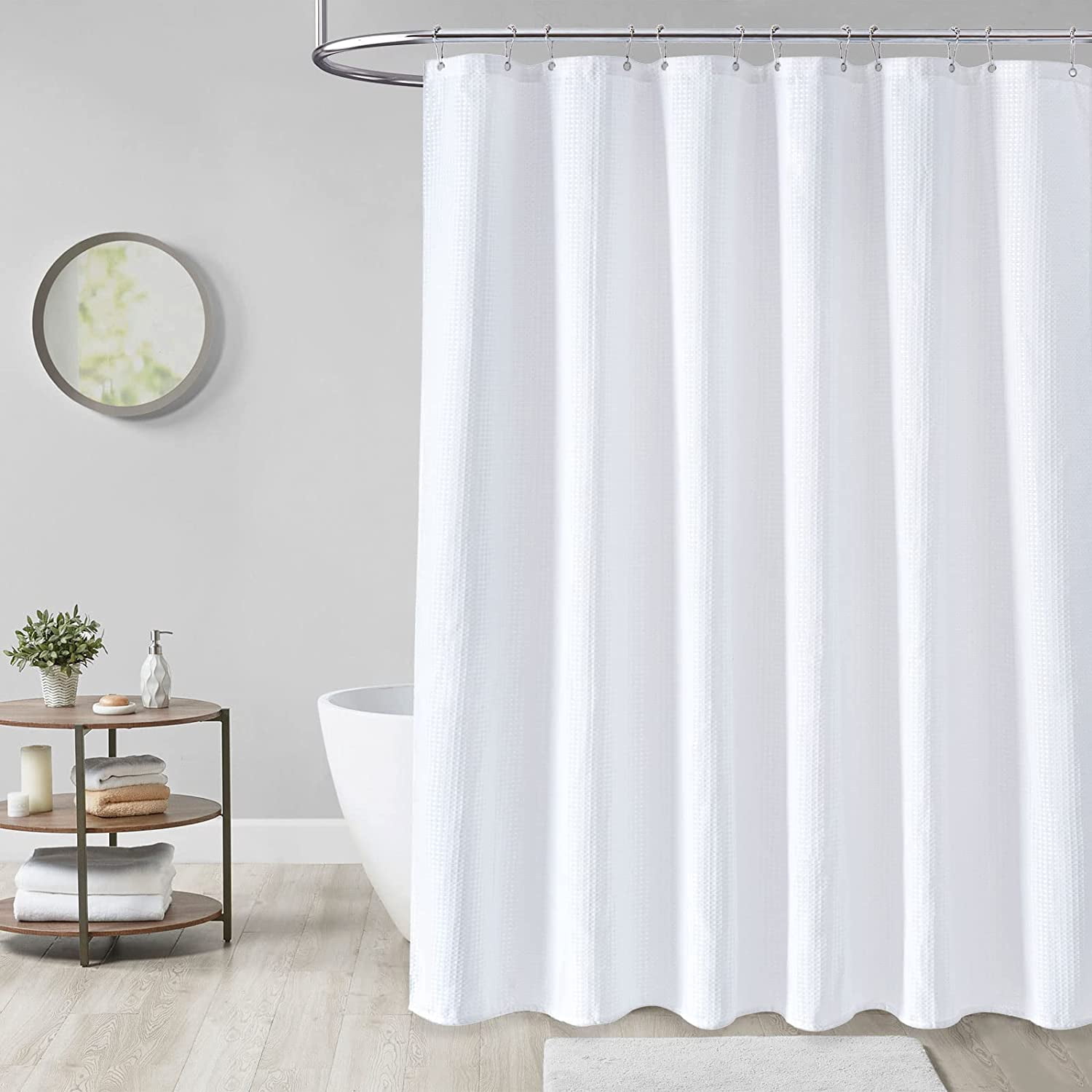 CAILDANL Green Shower Curtain - Waffle Textured Heavy Duty Thick Fabric Shower Curtains for Bathroom, 256GSM Luxury Weighted Polyester Cloth Bath Curtain Set with 12 Plastic Hooks，72Wx72H,Green