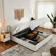 thumbnail image 3 of Newest King Size Storage Upholstered Hydraulic Platform Bed with Integrated Headboard, Chenille Fabric, Beige, 3 of 9
