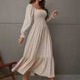 thumbnail image 3 of Women's 2024 Fall Long Sleeve Maxi Dress - Square Neck, Smocked Tiered A Line - Flowy Polyester Dress with Side Pockets - True to Size - S-XXL, 3 of 6