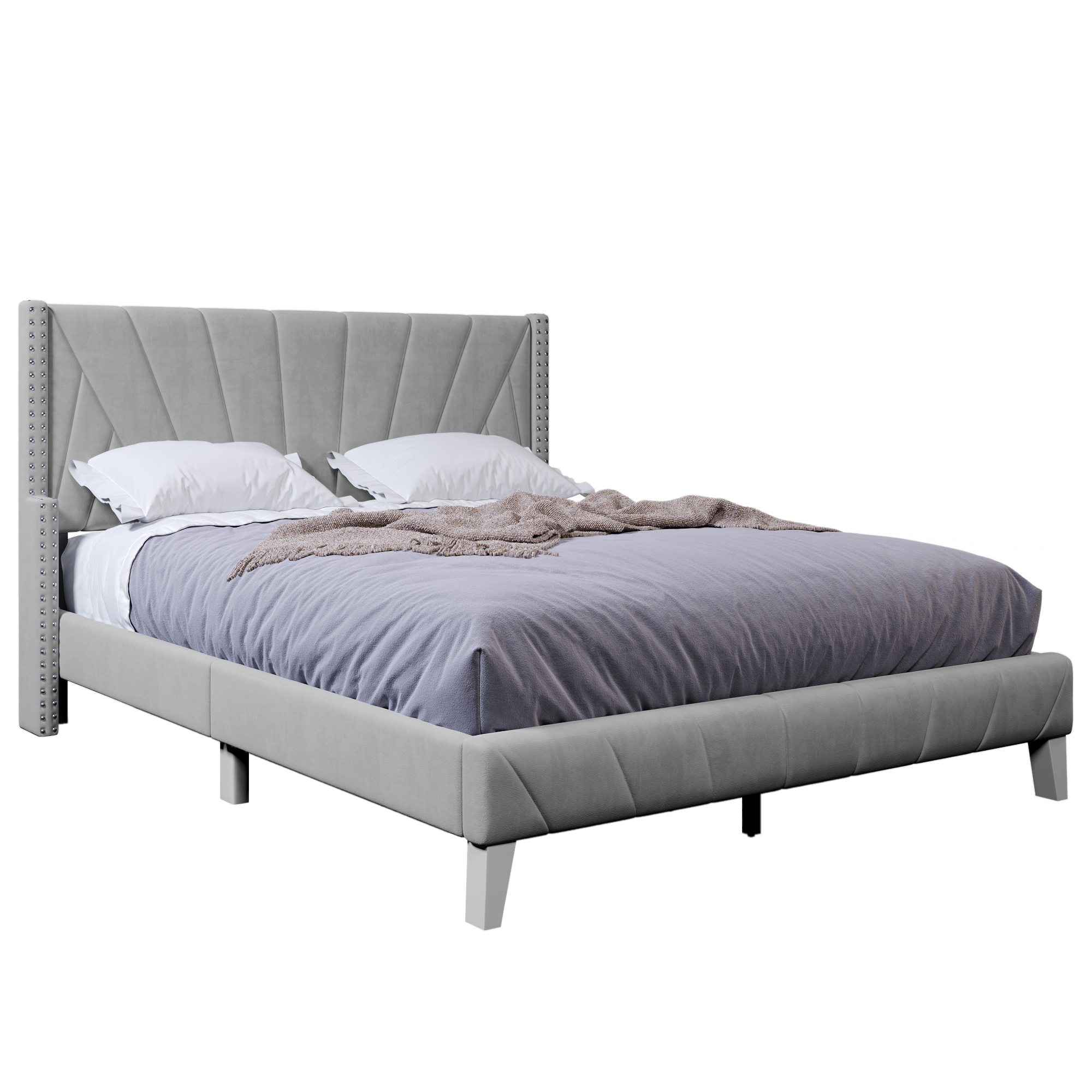Bornmio Contemporary Velvet Upholstered Bed Frame with Channel Tufting