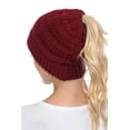 thumbnail image 2 of C.C BeanieTail Soft Stretch Cable Knit Messy High Bun Ponytail Beanie Hat Burgundy, 2 of 3