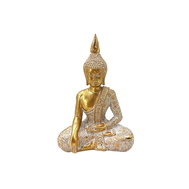 Estatua de Buda sentado, figura dorada de resina de 20 cm para decoración