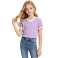 thumbnail image 5 of Y-Sunset Girls' V-Neck T-Shirt, Short Sleeve Casual Tee, Soft Breathable Summer Top for Kids & 7-16 Years(Purple/11-12 Years), 5 of 5