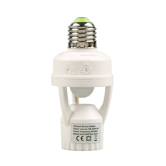 E27 Sensor Lights Socket 10-300 Second Delay Time 6m Sensing Distance IR Motion Activated Lamp Bulb Holder Adapter for Indoor Outdoor Home Security