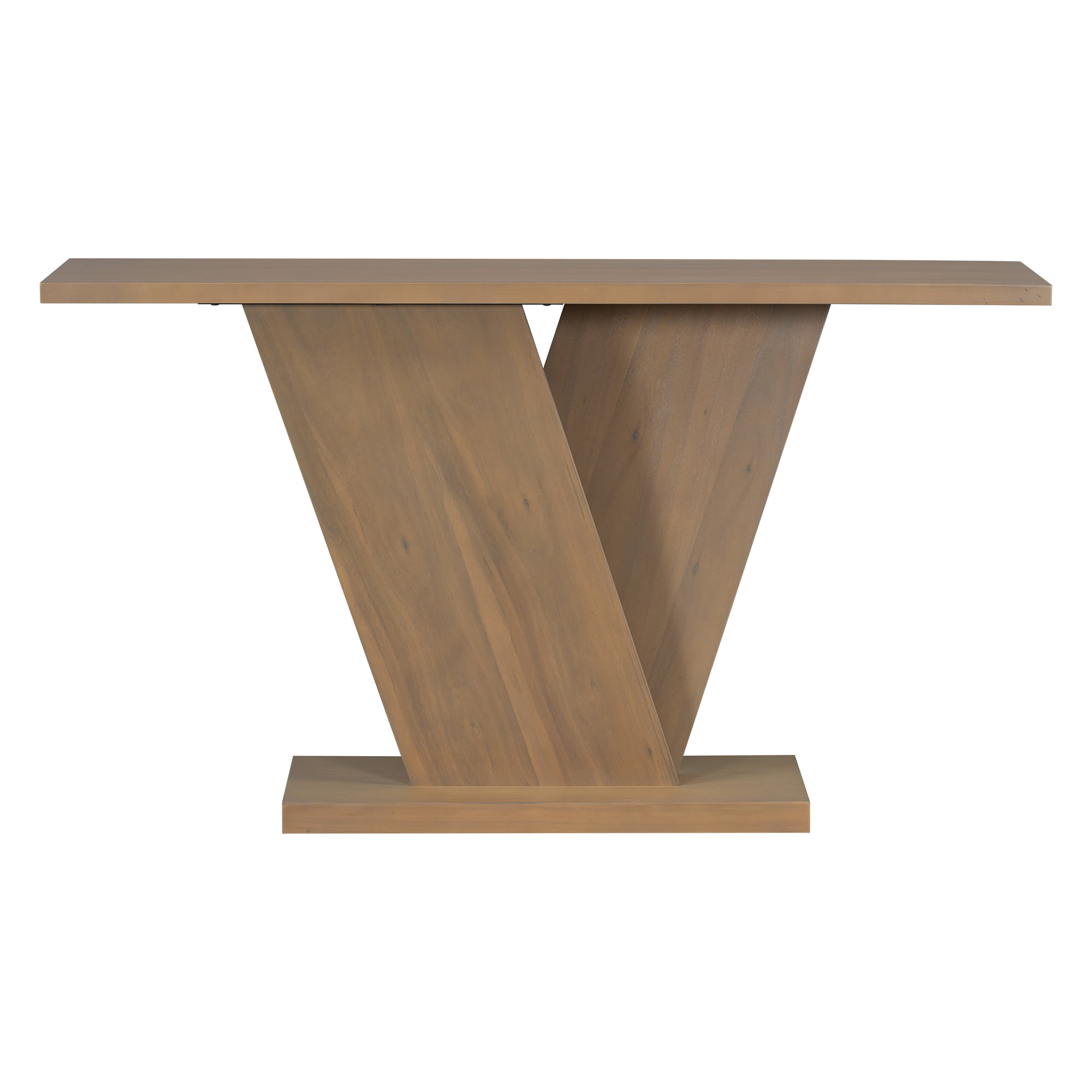 EUROCO 59.8" Console Table with V-Base Design,Wooden Entryway Sofa Table, Unique Long Accent Hallway Table for Living Room,Brown