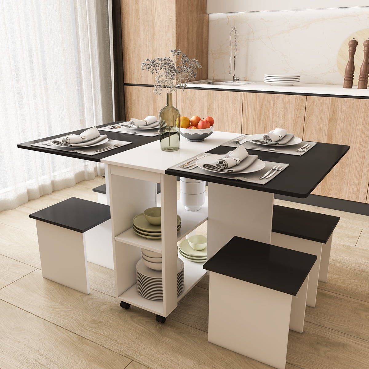 Daining Deniyal Xxx Video - 5 Piece Dining Table Set Modern Set for 4 Chairs,Space Saving Folding  Kitchen Table With Two-tier Storage for Home Kitchen - Walmart.com