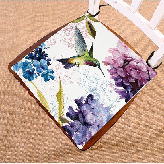 GCKG Hummingbird Painting Chair Pad Seat Cushion Chair Cushion Floor Cushion with Breathable Memory Inner Cushion and Ties Two Sides Printing 20x20 inches