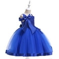 thumbnail image 4 of Zpanxa Toddler Girls Princess Dress, Little Girls Party Wedding Dress, Lace Bowknot Off Shoulder Pleated Dress, Kids Pageant Flower Girl Sleeveless Dress Dark Blue (7-8 Years), 4 of 8