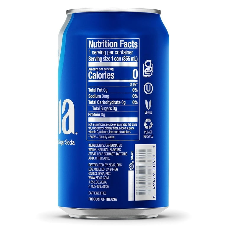 Zevia Zero Calorie, Caffeine Free Cola Soda -- Pack of 6 Cans