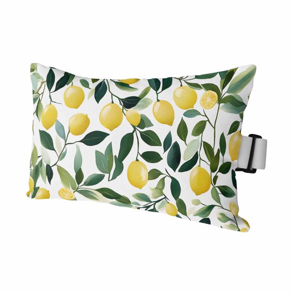1PCS Outdoor Pillow for Chaise Lounge Chair Summer Watercolor Lemon Fruit Waterproof Headrest Cushion with Insert Pastoral Green Leaves on White Adjustable Lumbar Pillow for Beach Patio,11x16in