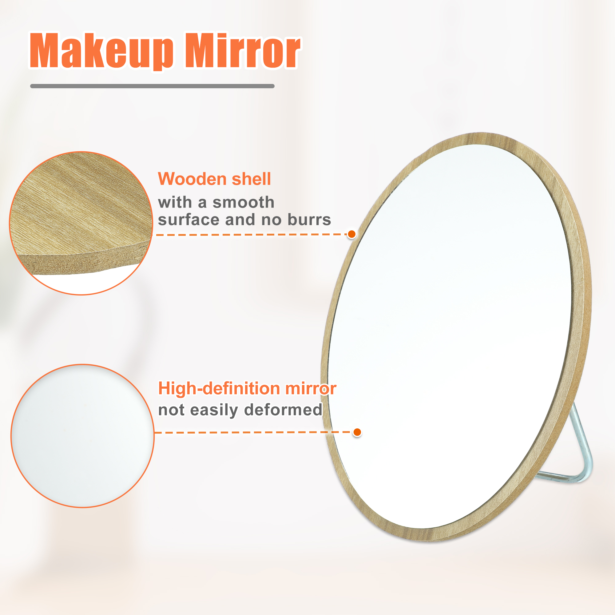 Unique Bargains 1Pc Natural Wooden Makeup Mirror Foldable Small