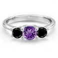 thumbnail image 3 of Gem Stone King 14K White Gold Purple Amethyst & Black Diamond 3-Stone Engagement Ring | 1.02 Cttw | Round 5MM and 4MM | Three Stone Wedding Anniversary Promise Ring for Women (Size 7), 3 of 6