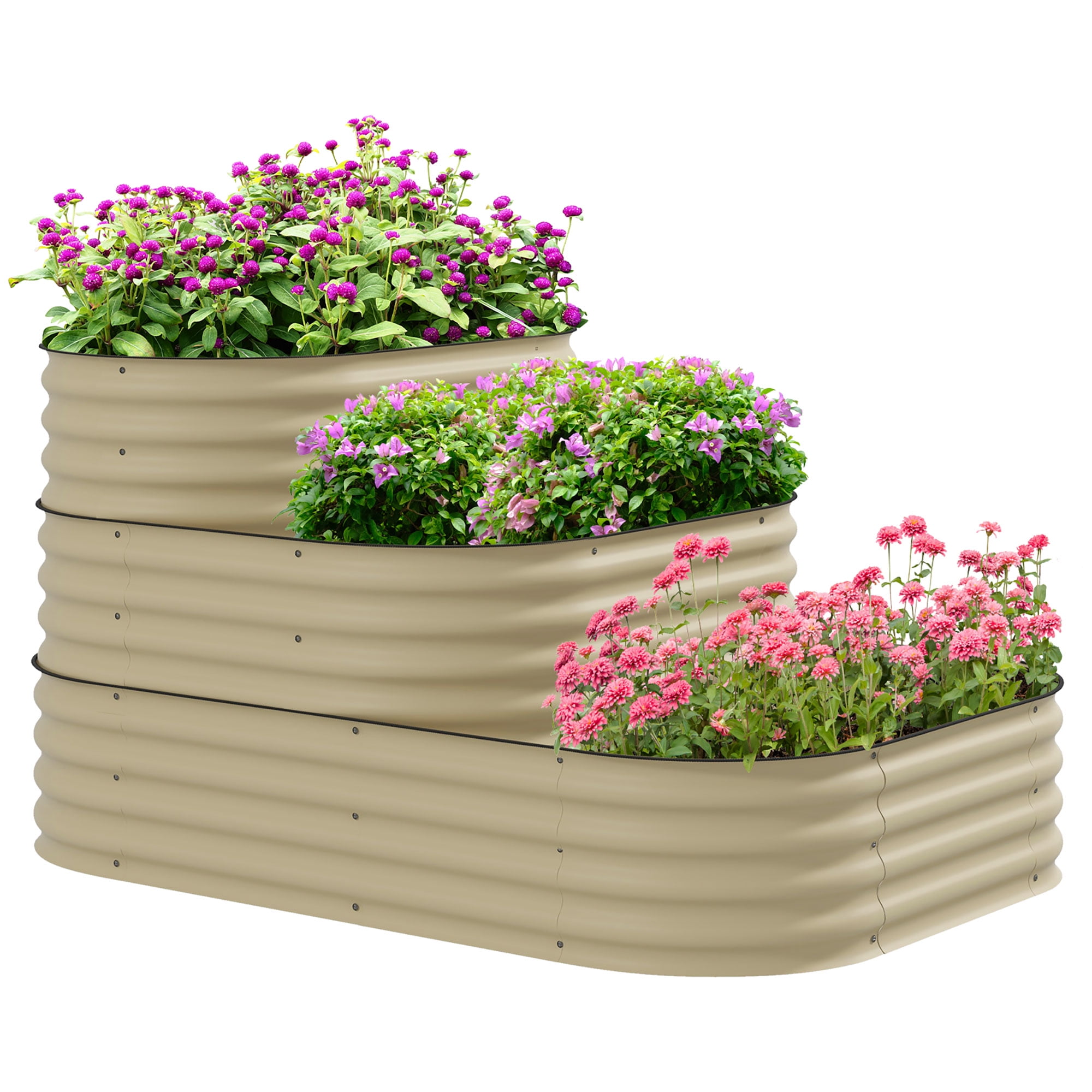 Outsunny 3-Tier Raised Garden Bed 62.25" x 43" x 32.25" Planter Set, Cream