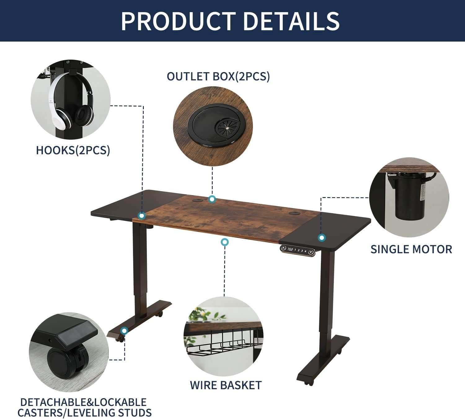 Height Adjustable Standing Desk,55 x 24 Inches Electric Standing Desk with Memory Controller, Sit Stand Home Office Table with Splice Board, Black Frame&Black+Rustic Brown Top