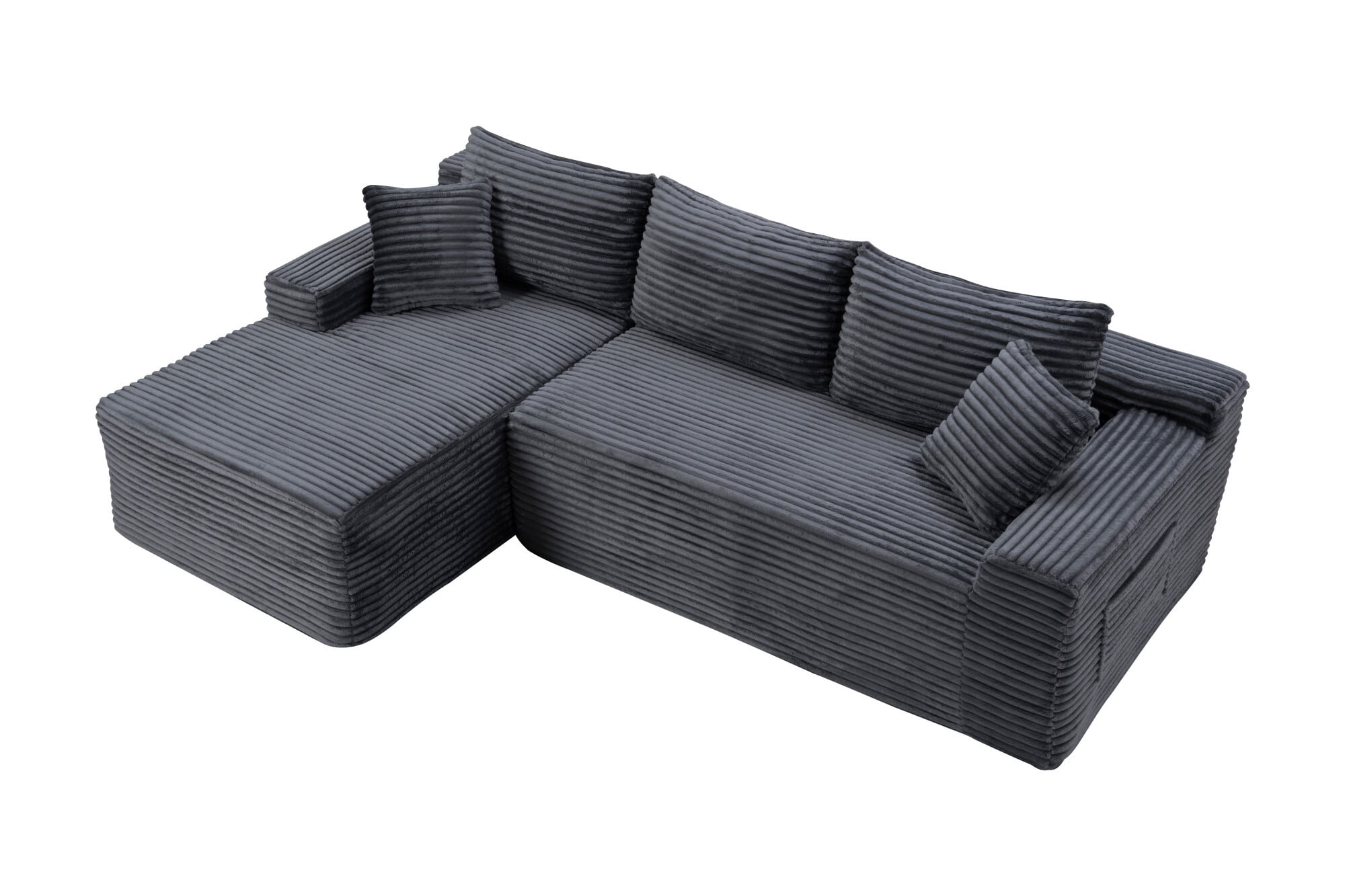 DEALTOPS 106 Inch Modular Corduroy Sectional Sofa with Left Chaise, No Assembly Required, Gray