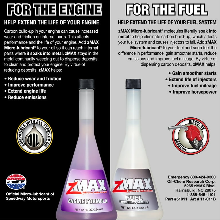 zMAX, Engine & Fuel Formulas, 12 oz bottles, Fuel Additive
