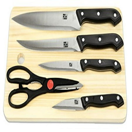 Home Basics 5 Piece Knife Set With Cutting Board Walmart Com