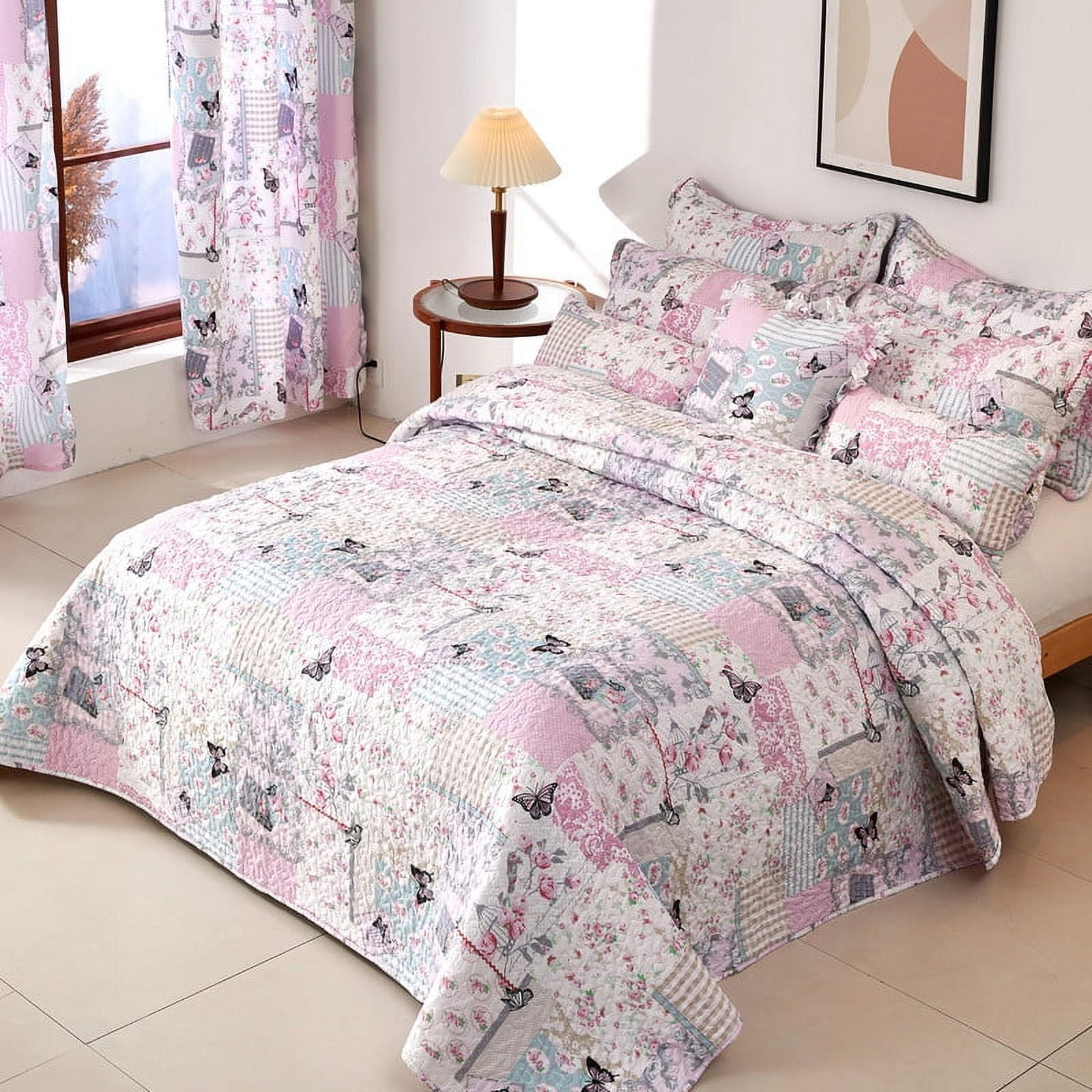 Evenhug Quilts 2-Piece Multi-Color Patchwork Floral Quilt Set With Shams