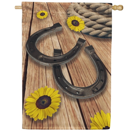 America Forever Horseshoe and Sunflowers Summer House Flag 28 x 40 inches Rustic Country Life Farm Animals Double Sided Seasonal Yard Outdoor Decorative Yellow Floral House Flag