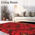 thumbnail image 2 of ODIKA 4'x6' Machine Washable Non-Slip Area Rug, Classic Damask with Refined Leafy Vines and Curvilinear Shapes High Traffic Rug with Pad, Red, 545638, 2 of 8