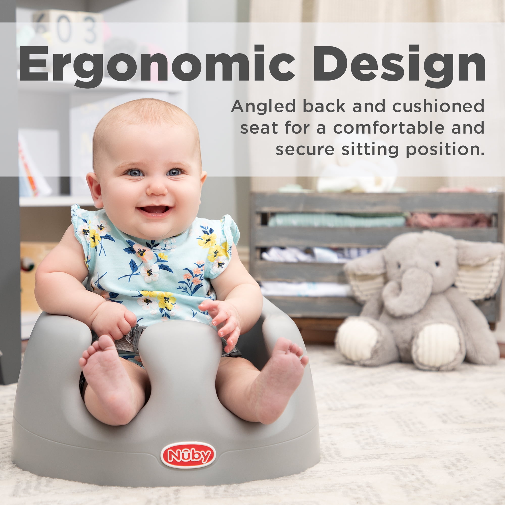 Nuby My Baby Seat, Foam Booster Seat with 3-Point Harness, Gray