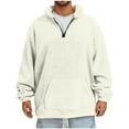 thumbnail image 2 of lkfuzj Men's Casual Flannel Sweatshirt Long Sleeve Fleece Thermal Stand Collar 1/4 Zipper Pullover Running Workout Athletic Shirts Tops - White, 2 of 7
