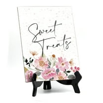 Signs ByLITA Sweet Treats Table Sign with Easel, Floral Watercolor Design (6" x 8")