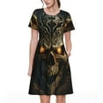 thumbnail image 1 of Fotbe Metal Evil Skull Vestido Largo de Moda para Mujer, Vestido Tipo Camiseta con Manga Corta y Estilo Casual a Rayas y Bloques de Color, 1 of 6