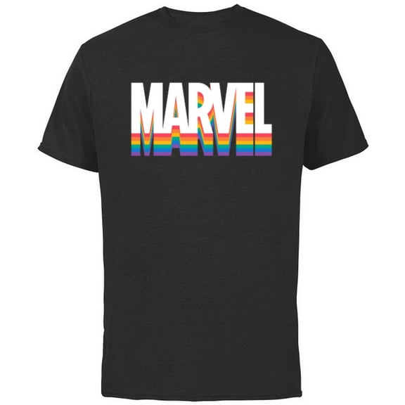 Marvel Pride Rainbow Marvel Logo Super Hero Pride- Short Sleeve Cotton T-Shirt for Adults - Customized-Black