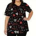 thumbnail image 3 of Dwralegc Valentines Day Scrub Uniforms Women V Neck Top Heart Pattern Short Sleeve Nurse Oversized Shirts Stretch Uniform Black 2XL, 3 of 5
