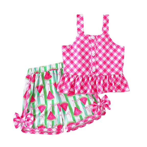 MEZZALL Summer Toddler Girls Sleeveless Plaid Vest T-Shirt Tops Bowknot Shorts Outfits 2-3 Years Trendy Kids Wear
