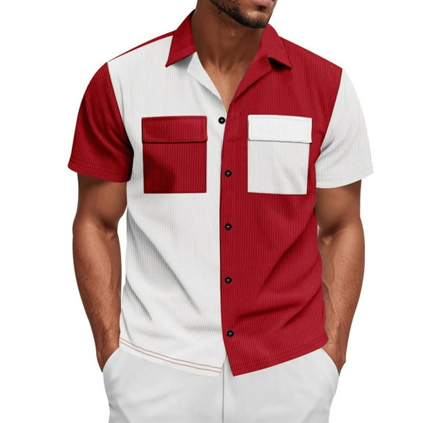 pstuiky Camisas de vestir de manga corta para hombre, Camisa informal de lino de manga corta con capucha y bolsillo para hombre, de color liso, para verano ropa de hombre l