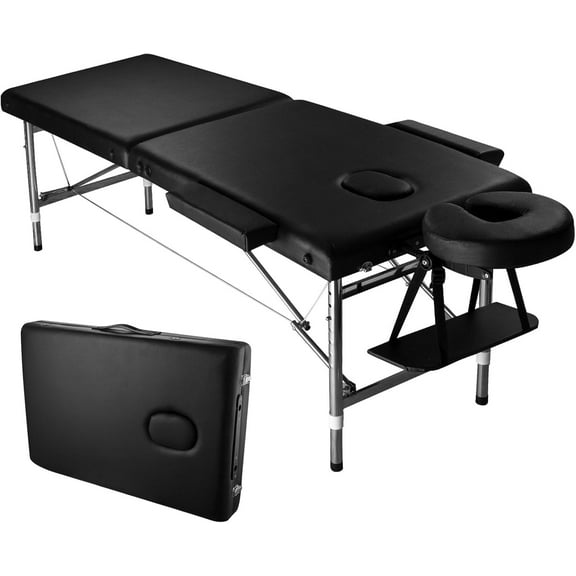 24" Wide Portable Folding Massage Table - Professional Adjustable Beauty Bed for Tattoo, Eyelash Extensions, SPA & Therapy (Black Aluminum Frame, 551 lbs Weight Capacity)
