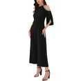 thumbnail image 4 of INSPIRE CHIC WOMLAYOUT Women's Halter Jumpsuits Sequin Cold Shoulder Split Sleeve Party Cocktail Wide Leg Jumpsuits 2XL Black, 4 of 6