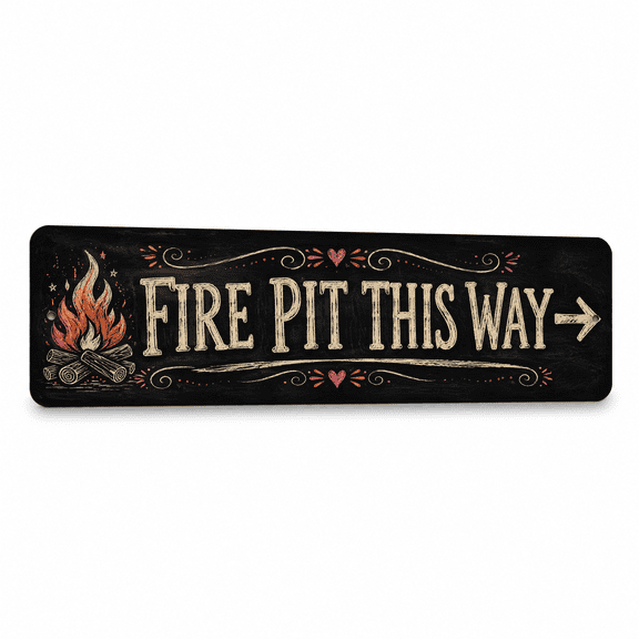 Vintage "Fire Pit This Way" Chalkboard Metal Sign - 15"x 5" BBQ Wall Decor for Backyard Grillers & BBQ Hosts