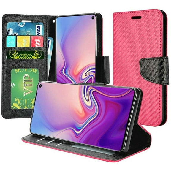 GSA Carbon Fiber Flip Wallet Case for Samsung S10 (6.1") - Hot Pink
