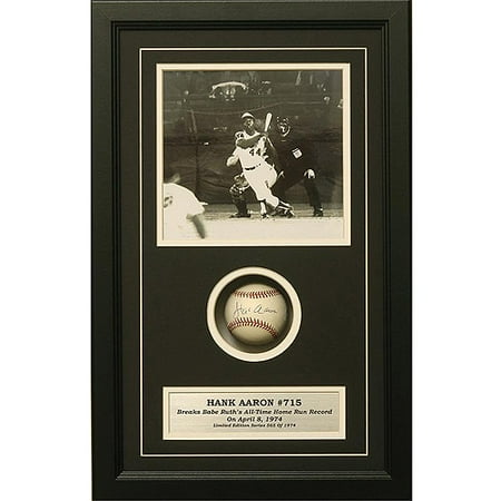 MLB Hank Aaron Autographed Shadow Box with Baseball, 14x20