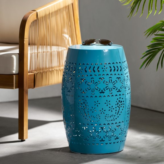 Bobby Outdoor Indoor/Outdoor Metal 12 Inch Side Table, Blue
