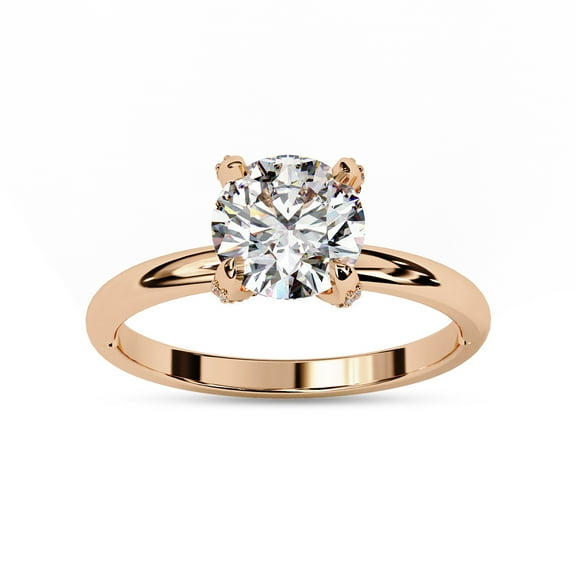 Solitaire Engagement Rings for Women | Center 6.8MM Round Cut Lab Created Moissanite Wedding Promise Rings for Her in 14K Solid Rose Gold, Ring Size 8