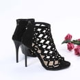 thumbnail image 5 of TAGOLD Womens High Heels Shoes,Women's Fashionable Casual Comfortable Solid Color Peep-Toe Open-Toe Hollowed-Out Back Zip High-Heeled Slippers, 5 of 5