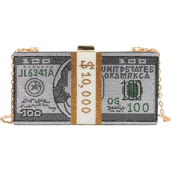 vlrwzc Dollar Clutch for Women Rhinestone Purse Classic Dollar Style Evening Bags Dollar Crossbody Shoulder Bag Dinner Bag
