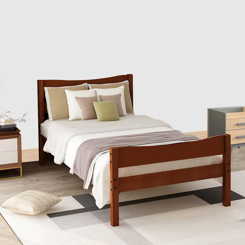 Twin Platform Bed Frame, Walnut Twin Bed Frame with ...